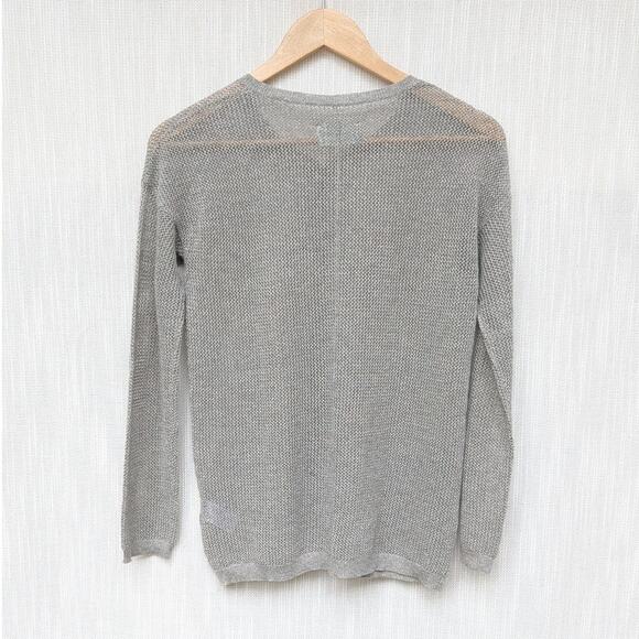 ZADIG & VOLTAIRE Silver Metallic Sheer Knit Long Sleeve Button Cardigan, size S - Picture 2 of 6